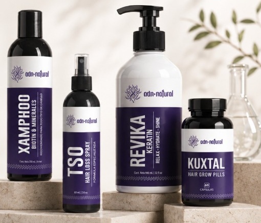 ADN Natural Botanical Hair Care System on Marble Pedestals