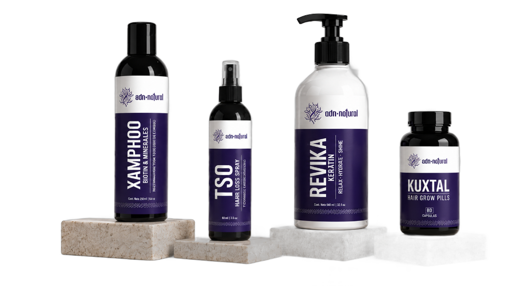 ADN Natural Botanical Hair Care System on Marble Pedestals